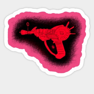 Zombies Red and Black Sketchy Ray Gun on Hot Pink Sticker